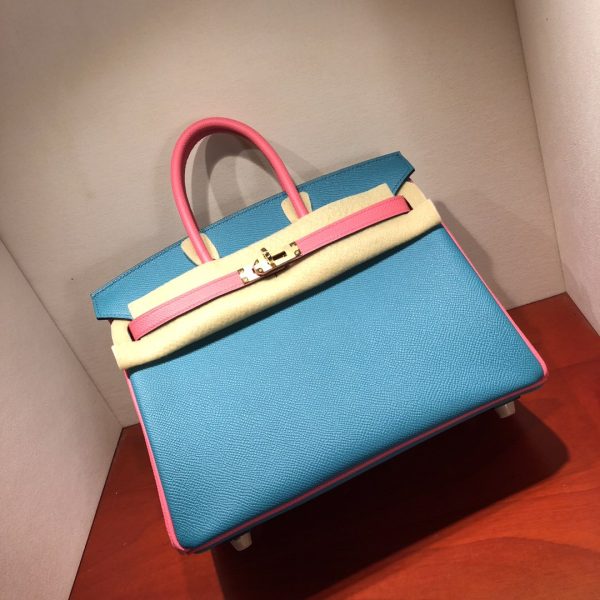 Hermès Birkin 35 Blue Paon and Rose Azalee Epsom Leather and Gold Hardware