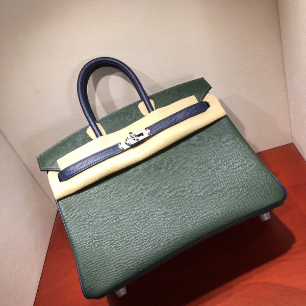 Hermès Birkin 35 Vert Amclais and Blue Saphir Epsom Leather and Palladium Hardware