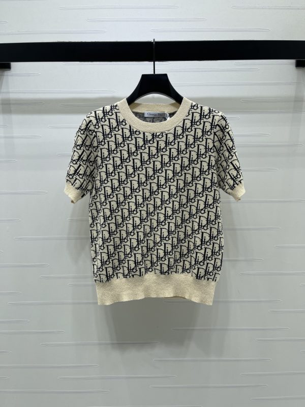 Dio*r  oblique monogram jacquard short sleeve knit top cream A706B270C