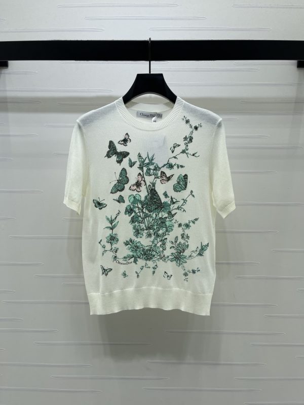 Dio*r green butterfly floral print knit short sleeve