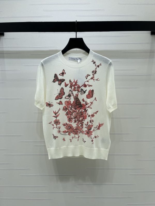 Dio*r red butterfly floral print knit short sleeve