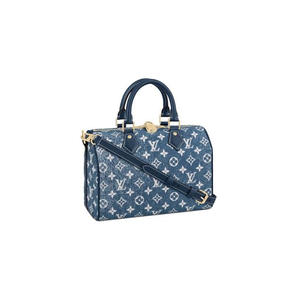 LOUIS VUITTON MASTER DENIM MONOGRAM JACQUARD SPEEDY BANDOULIERE 25 BLEU M59609 (25*19*15cm)